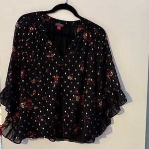 Vince Camuto Black Blouse with Floral and Gold Details